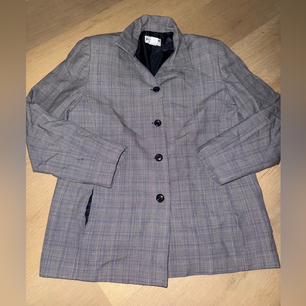Pendleton 100% wool checkered suit coat size 14 vintage blue black white button